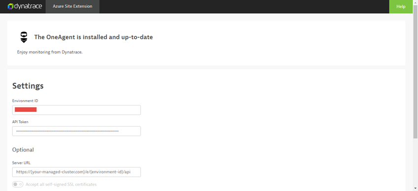 Configuration of Dynatrace on Azure Web App Service